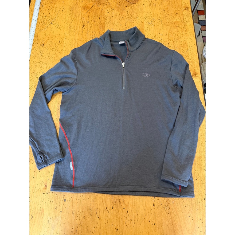 Icebreaker Sport 320 Size L Mens Gray Merino Wool Quarter Zip Pullover Sweater